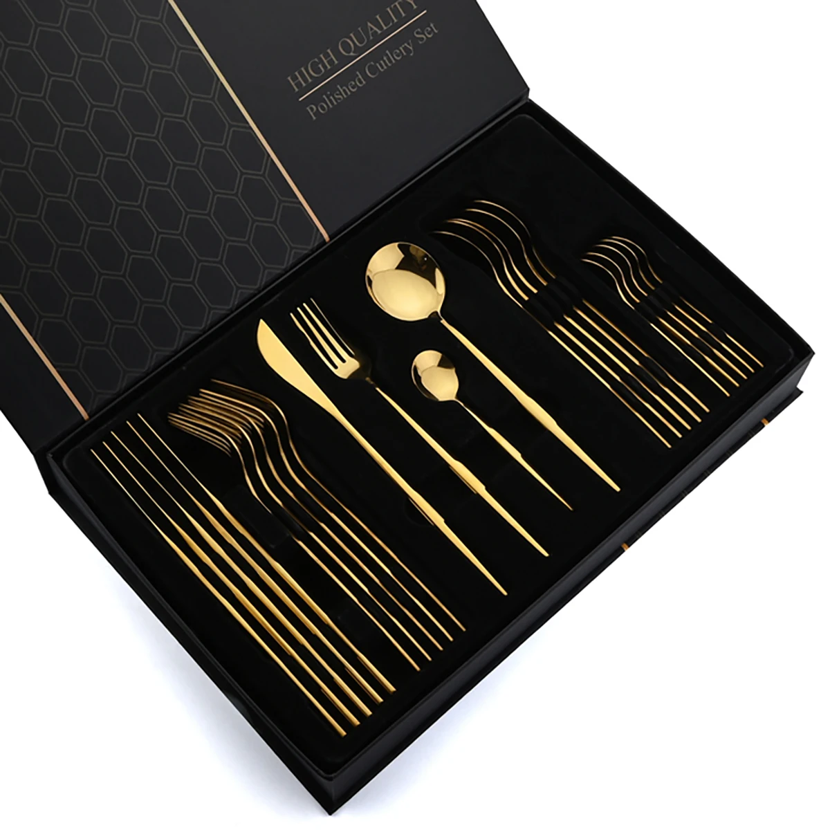 Commercial Kitchen Knives - 24pcs Gold Flatware Set Stainless Steel
