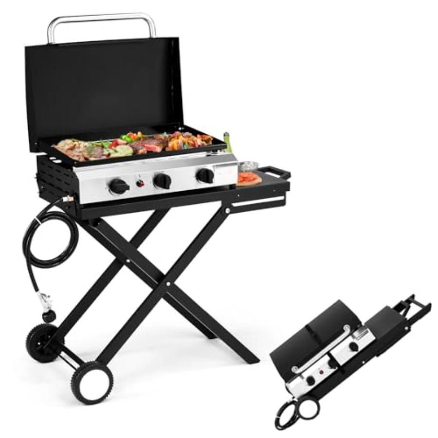 Electric Griddle Flat Top - 3 Burner Foldable Propane Griddle with