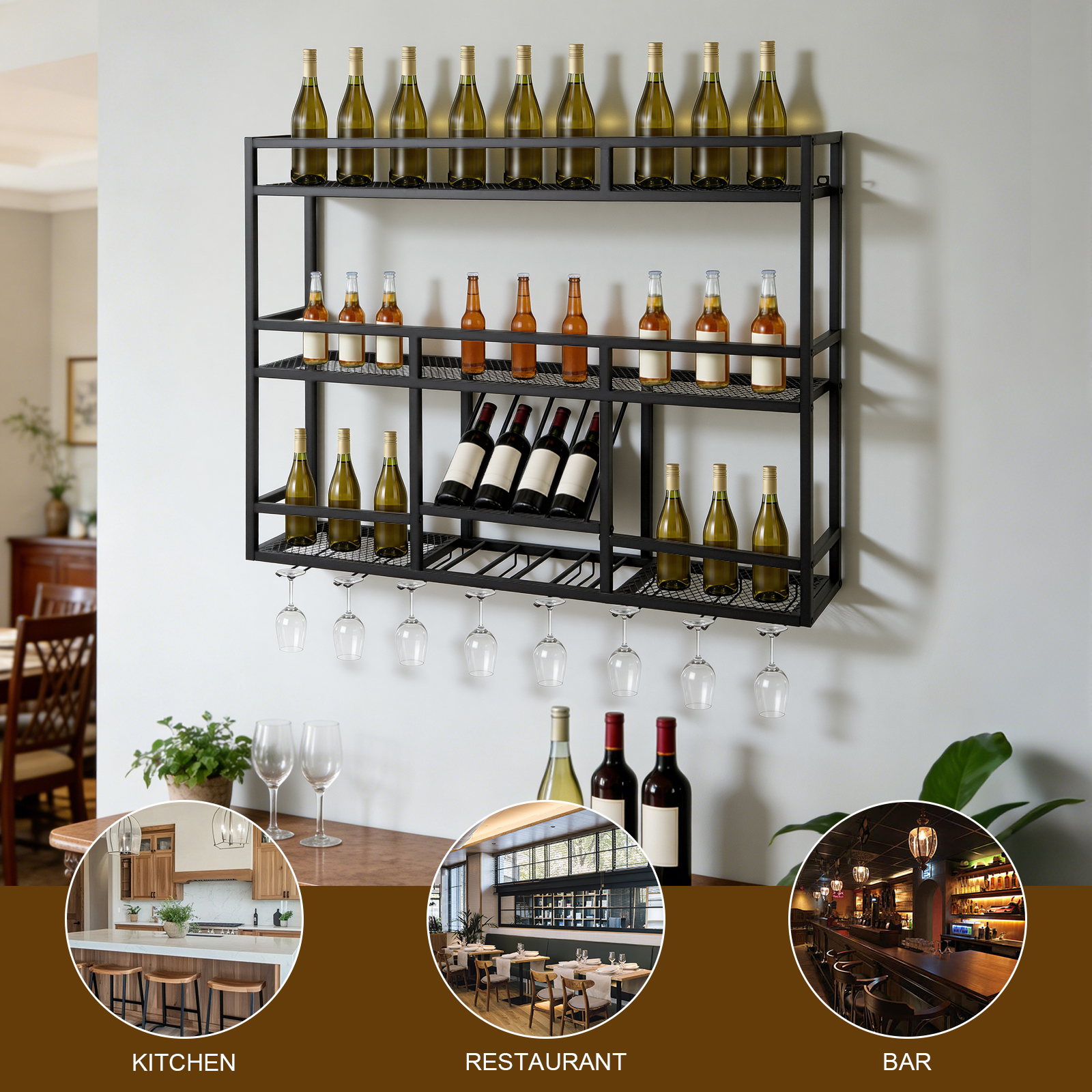 3 Tiers Wall Mounted Wine Rack - Wall Shelf Commercial Kitchen avis et prix