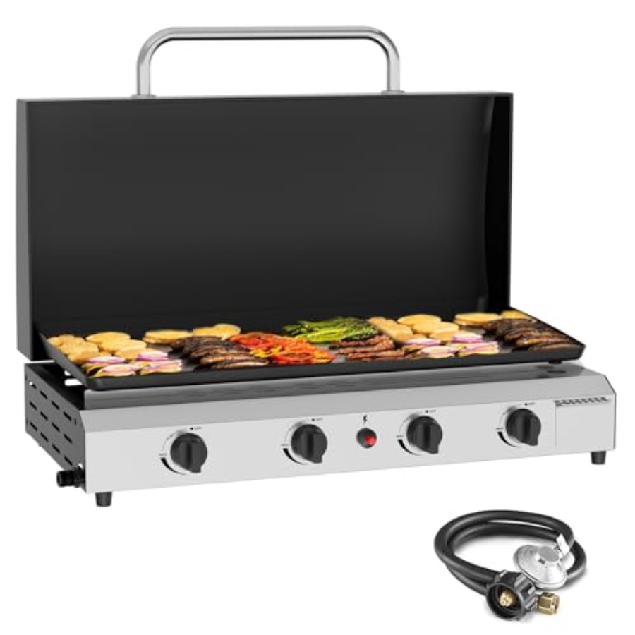 4 Burner Gas Griddle with Lid- - Electric Griddle Flat Top avis et prix