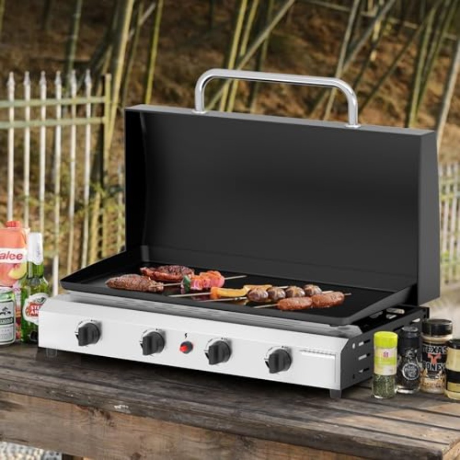 4 Burner Gas Griddle with Lid- - Electric Griddle Flat Top avis et prix