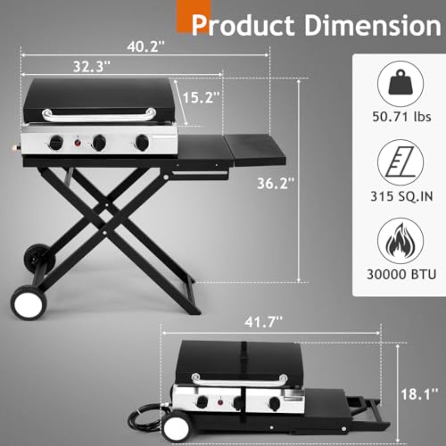3 Burner Foldable Propane Grid - Electric Griddle Flat Top avis et prix