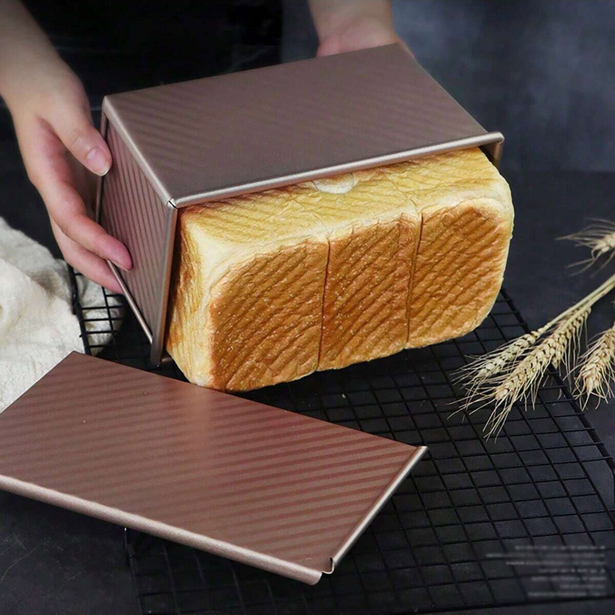 1pc Golden  Loaf Pan with Lid  - Rotary Bakery Oven avis et prix
